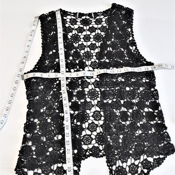 Floral Crochet Knit Boho  Black Vest - Picture 9 of 13